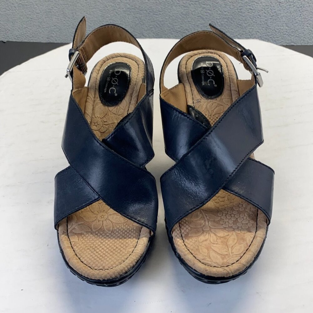 Born Daisy Wedge Sandal Women's Black Leather Chunky Strap Slingback Casual 7 M